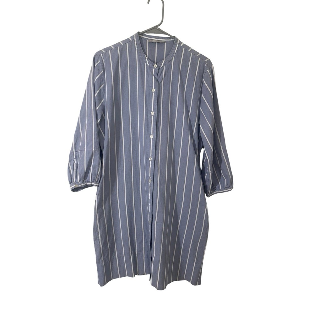 Everlane Shirt Dress Womens Large Blue White Cotton Knit Button Up Size 10